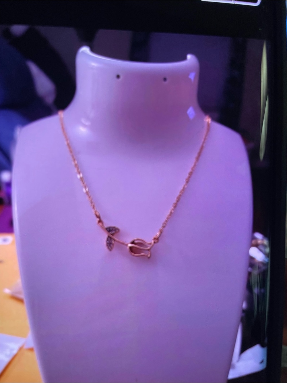 Beginning Boutique Rose Gold Tulip & Leaf Necklace